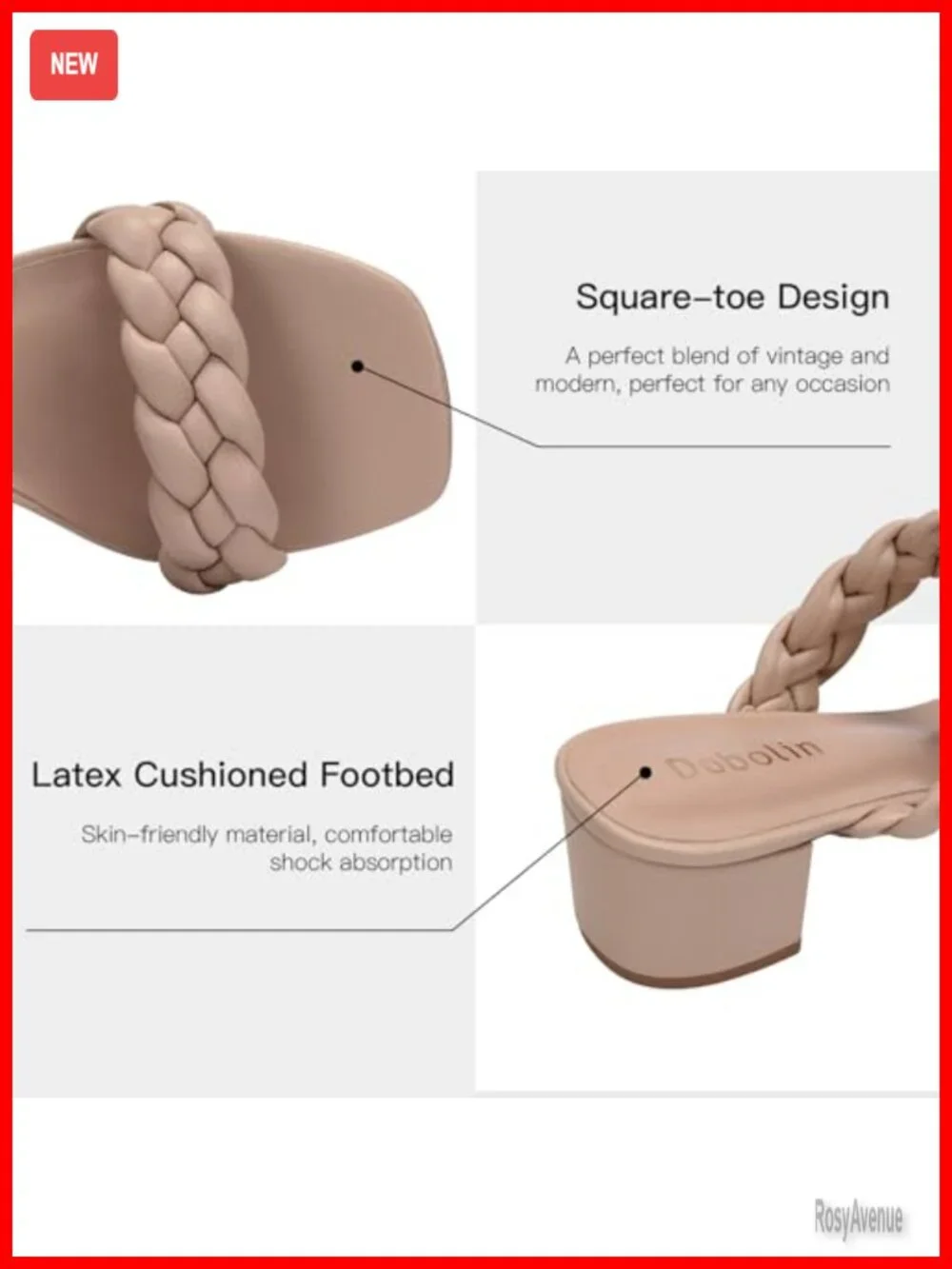 Wide Width Chunky Heels Braided Dressy Sandals Square Open Toe